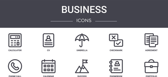 Business concept line icons set contains vector