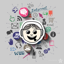 operator and collage with web icons background vector image