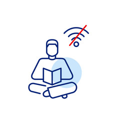 man reading a book and no wi-fi symbol offline vector image