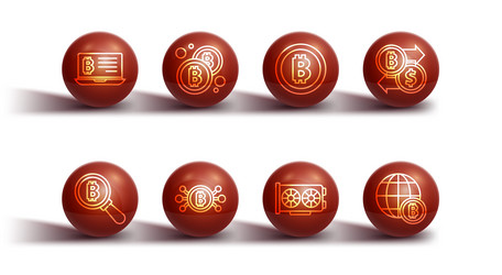 set line mining bitcoin from laptop magnifying vector image
