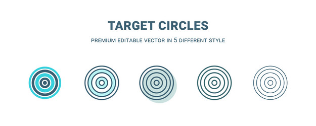 Target circles icon in 5 different style outline vector