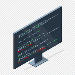 isometric monitor with program code on screen vector image