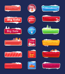 set of winter theme web push button covered snow vector image