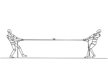 single one line drawing two robots pulling each