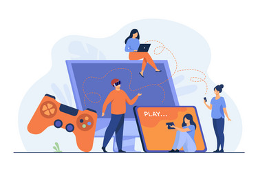 gamers using different devices and playing vector image