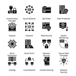 Network and hosting glyph icons vector