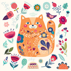 Floral Kitten in Bloom Vector Image