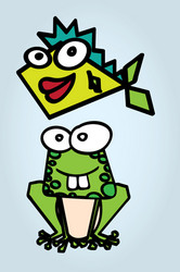 frog and fish abstract colorful isolated on gray b Vector Image