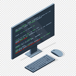 isometric monitor with program code on screen vector image