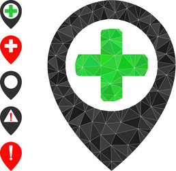 Hospital map pointer polygonal icon and other vector