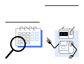 robot pointing at calendar with magnifying glass vector image