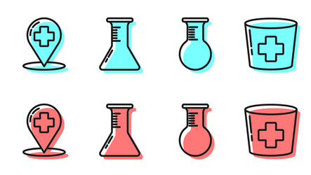 Set line test tube and flask map pointer vector