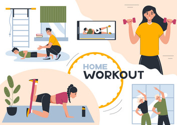 Home workout flat collage vector