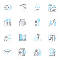 Metro area linear icons set urban bustling vector