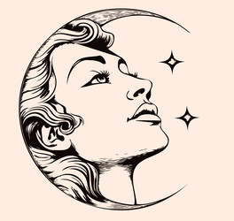 moon face crescent in engraving vector