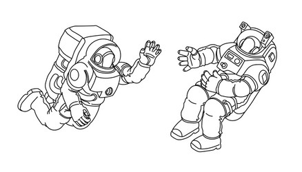 astronauts in spacesuits floating zero gravity vector image