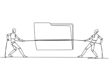 continuous one line drawing two smart robots vector image