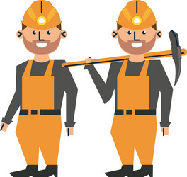 Mining workers with helmets and picks vector