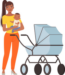 Mum and Baby with Pram Vector Image