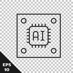 black line computer processor with microcircuits vector image