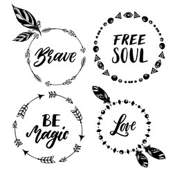 set of boho style frames and hand drawn elements vector