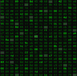 Seamless pattern with hex program code in green vector