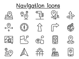 navigation map address icons in thin line style vector image