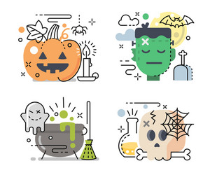 Halloween icon set in linear color style vector