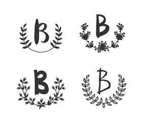 hand drawn set monogram objects for design use vector image