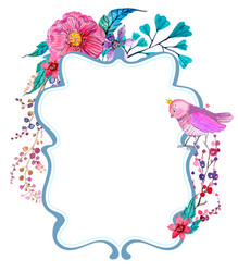 Watercolor Floral Background with Bird Vector Image