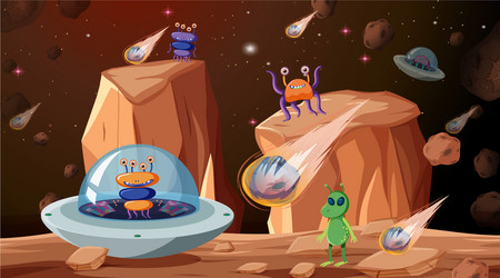 Alien in space scene Royalty Free Vector Image