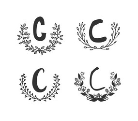 Hand drawn set monogram objects for design use vector