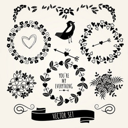 Hand drawn set vintage style design elements vector