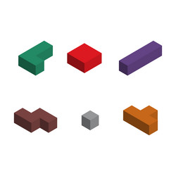 Set of color tetris isometric block puzzle vector