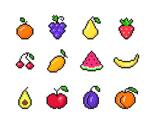 tropical pixel fruits set simple ripe banana vector