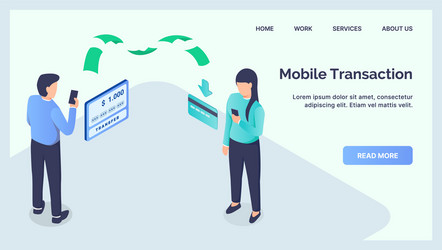 Mobile transaction transfer concept for website vector