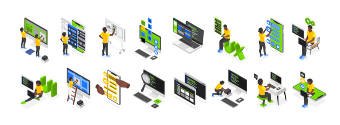 ui and ux development isometric set vector image
