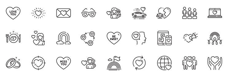 Icons pack as divorce lawyer valentine and heart vector