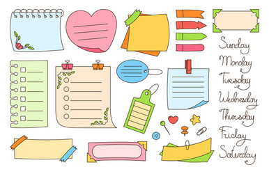notebook paper sticky note set sticker notepad pin vector image