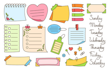 Notebook paper sticky note set sticker notepad pin vector