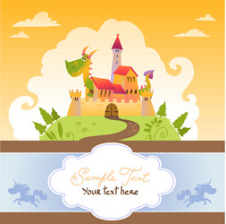 Cartoon Dragon Castle Card Vector Image