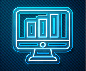 glowing neon line computer monitor with graph vector image