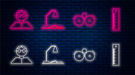 set line workplace with table lamp and open book vector image