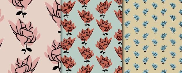 Stylish botanical set with seamless patterns vector