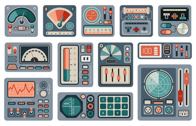spaceship retro controls vintage analog dashboard vector image