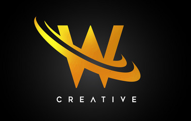 W golden letter logo design with circle swoosh Vector Image
