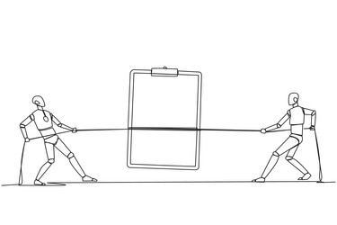 single continuous line drawing two smart robots vector image