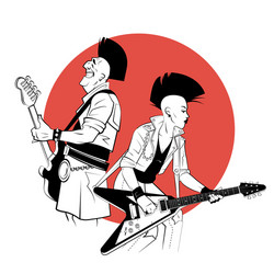 Two punks with electric guitars in sketch style vector