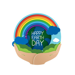 with the globe world map and hands for saving vector image