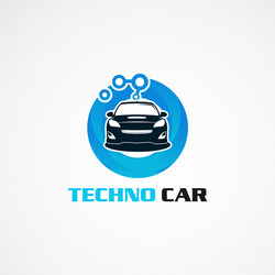 techno car with blue circle logo icon element vector